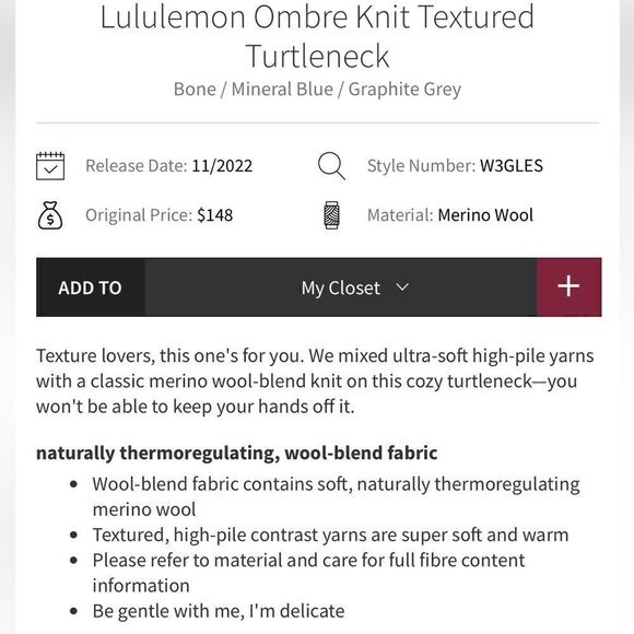 Lululemon Ombré Knit Textured Wool Blend Turtleneck Sweater | SZ 12 Bone/Blue - Picture 15 of 16